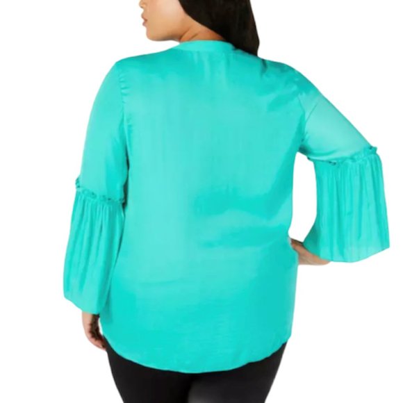 Alfani Women's PLUS Size Tie-Hem Green Blouse NWT - Picture 2 of 8